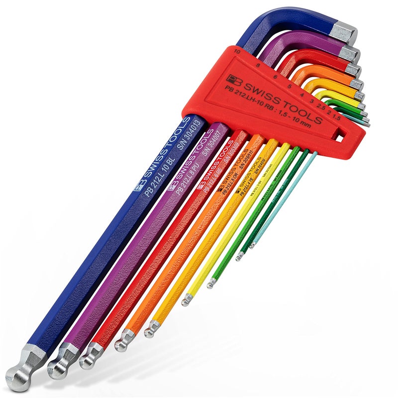 PB SWISS TOOLS Rainbow Hex Key Set PB 212.LH-10 RB CN | 100% Swiss Made | 9-Piece Allen Wrench Set Color Coded by Size 1.5-10mm with Ball End - Image 1